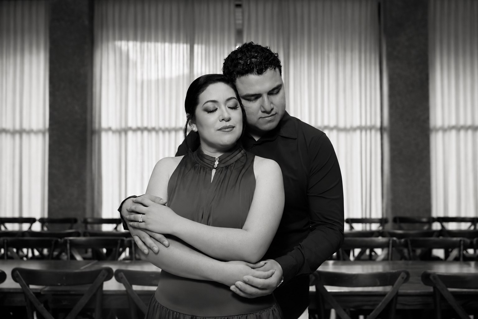 Black-and-white couple portrait used in the sample invitation